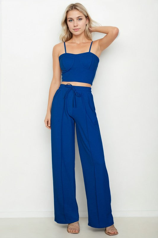 Bustier Cami Top & Slant Straight Pants Set