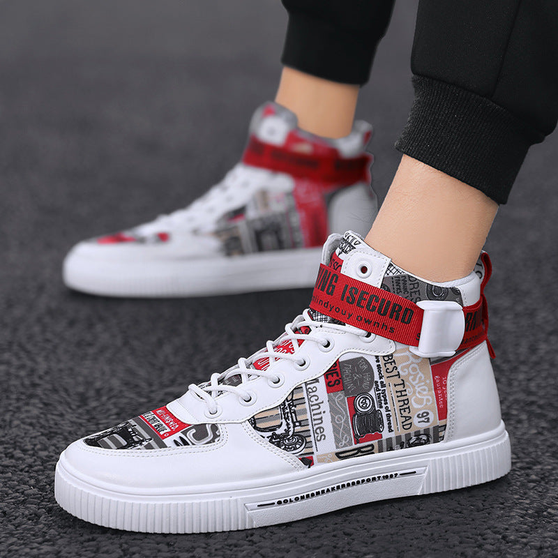 White Multi-Color Harajuku High-Top Graphic Print Sneakers
