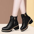 Women's Black Leather Lace-Up Ankle Boots with Zipper - Image 6