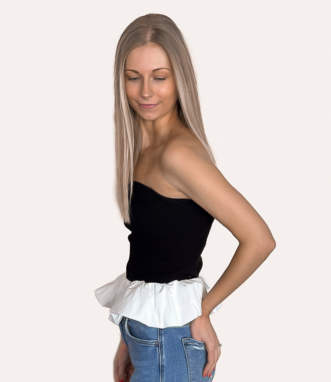 Ribbed Knit Bubble Peplum Tube Top in Black