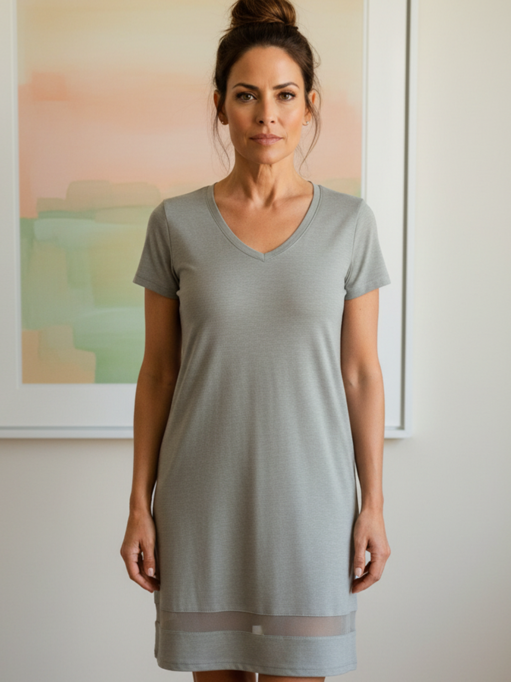 Gabriela Short Sleeve Nightgown with Mesh Hem in Light Blue - Image 16
