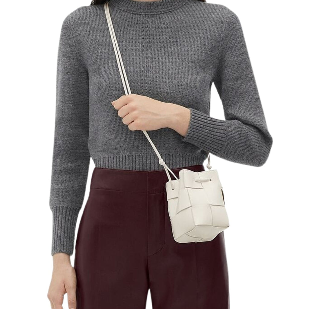 Woven Mini Crossbody Bucket Bag Lightweight Leather Handbag