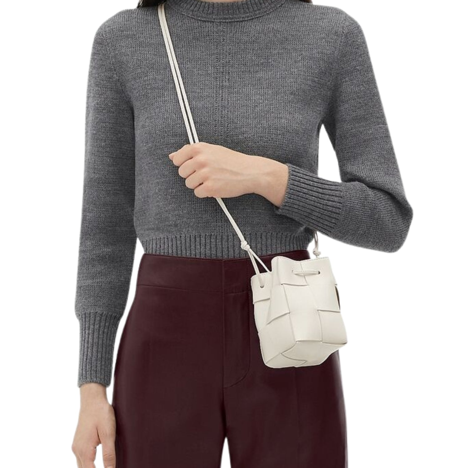 Woven Mini Crossbody Bucket Bag Lightweight Leather Handbag