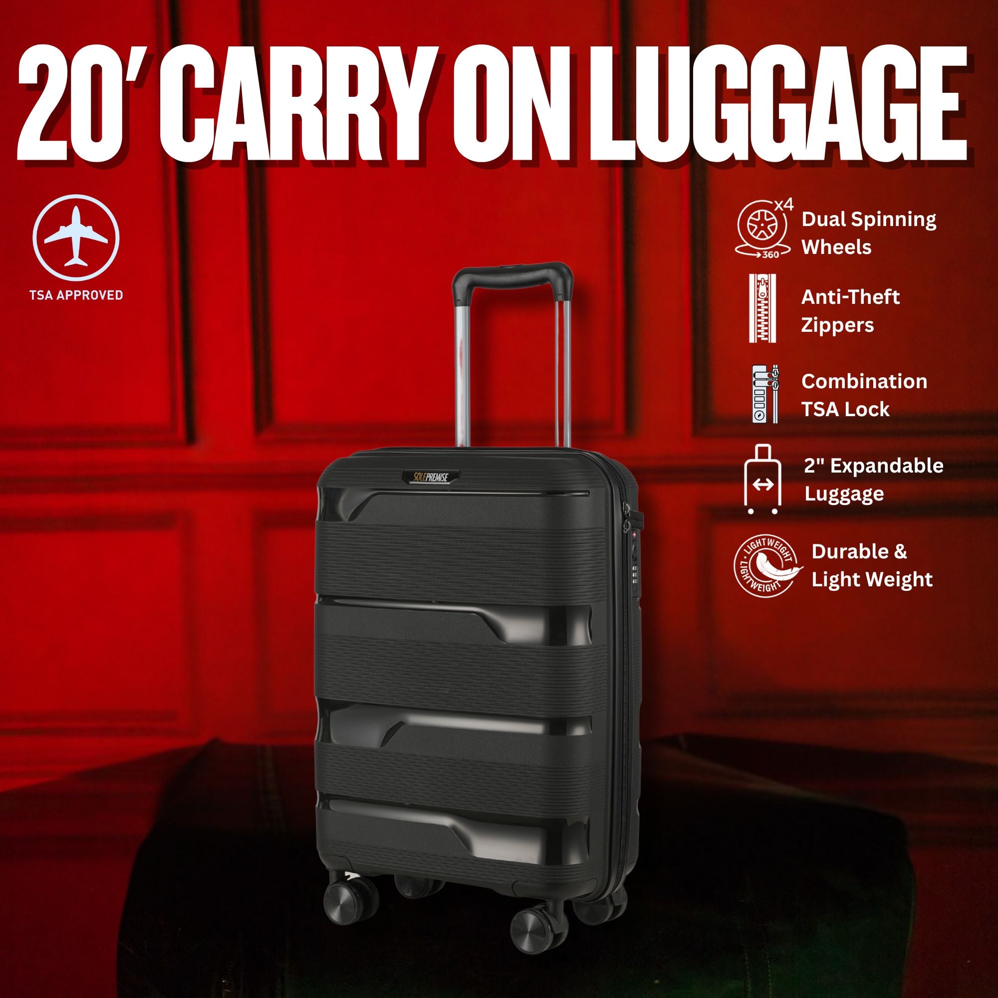 Black Hardcase Roller Luggage Set (28', 24' and 20')