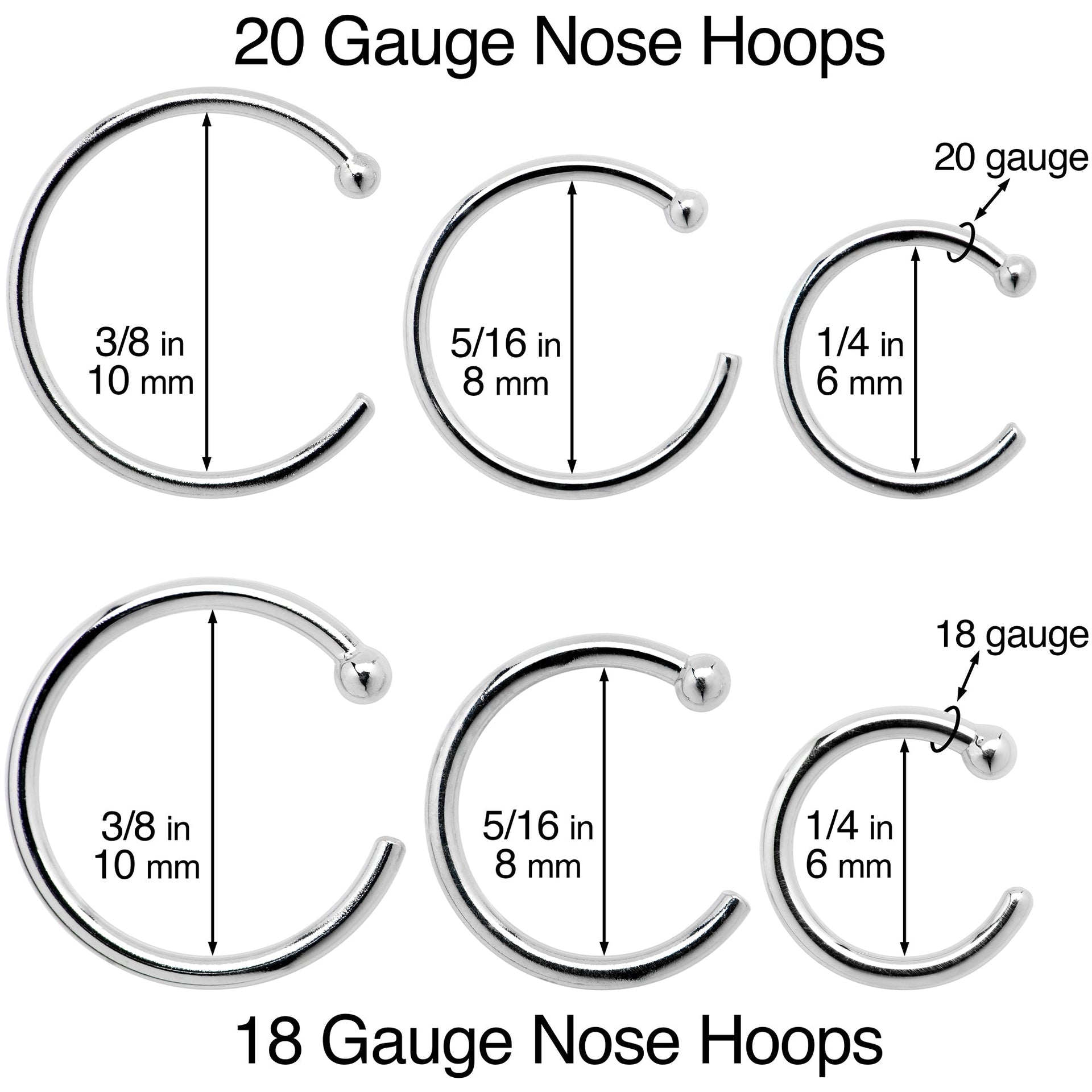 20G 3/8 14k Solid Rose Gold Nose Hoop