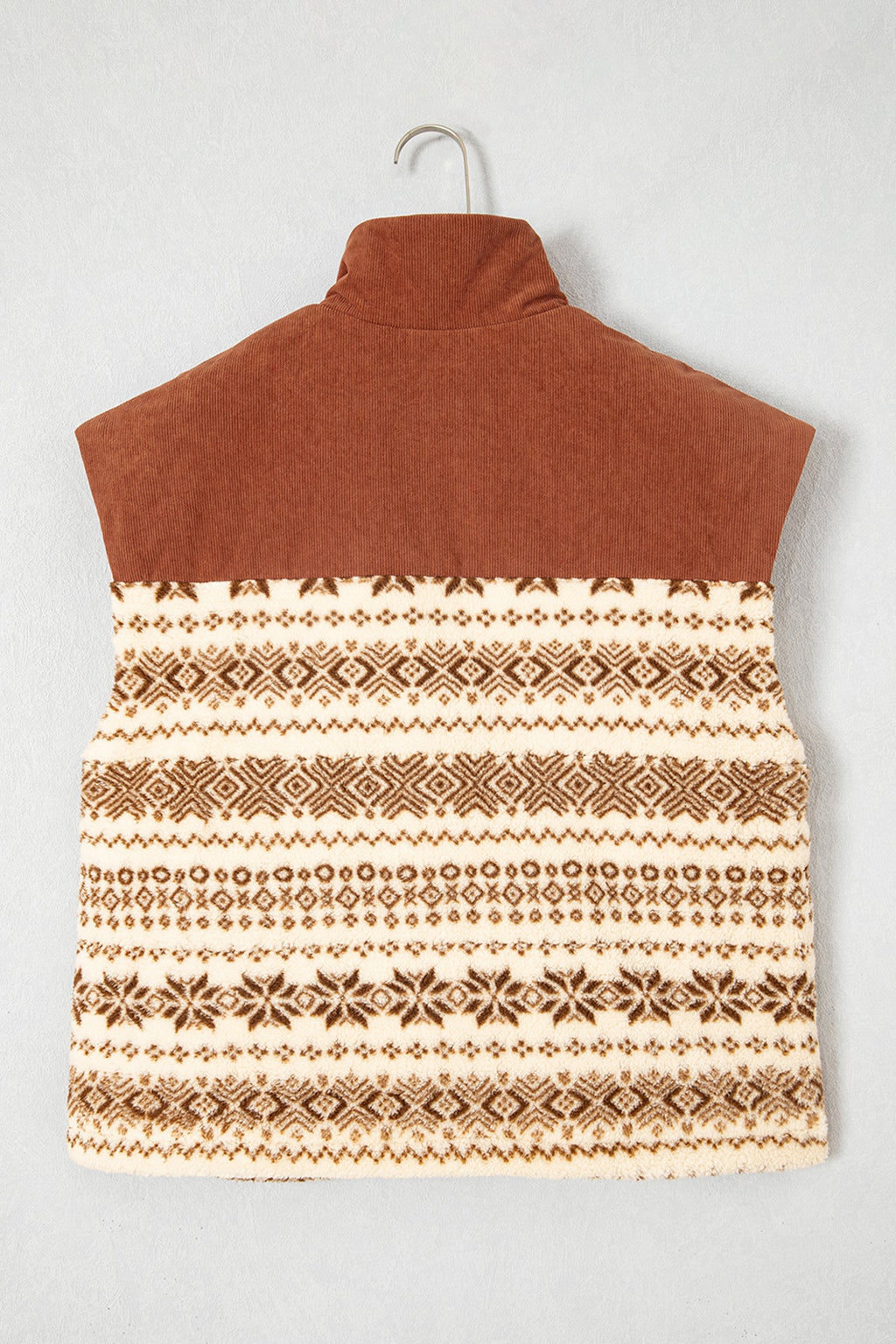 Geometric Fleece Patchwork Corduroy Zip Up Vest