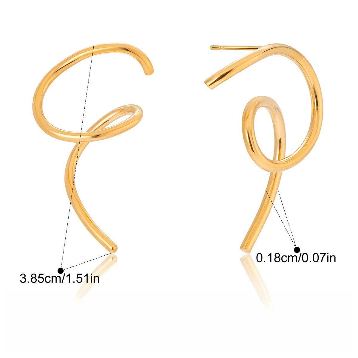 Modern irregular line stud earrings made of 18K gold-finished titanium steel