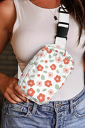 White 60s Vintage Floral Print Canvas Crossbody Bag