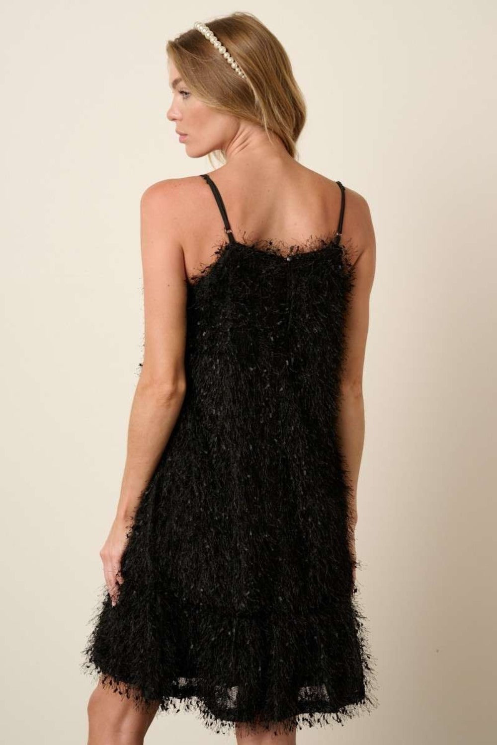 Black Feather Ruffle Hem Cami Mini Dress for Party