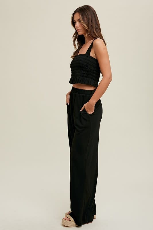 Black Crinkle Knit Tank Top