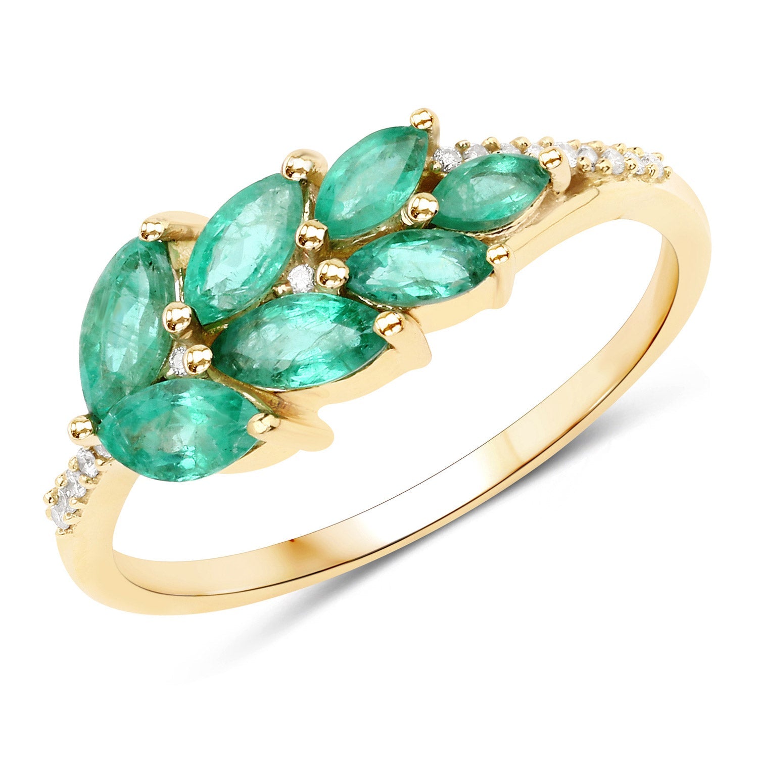 0.68 Carat Genuine Zambian Emerald and White Diamond 14K Yellow Gold Ring