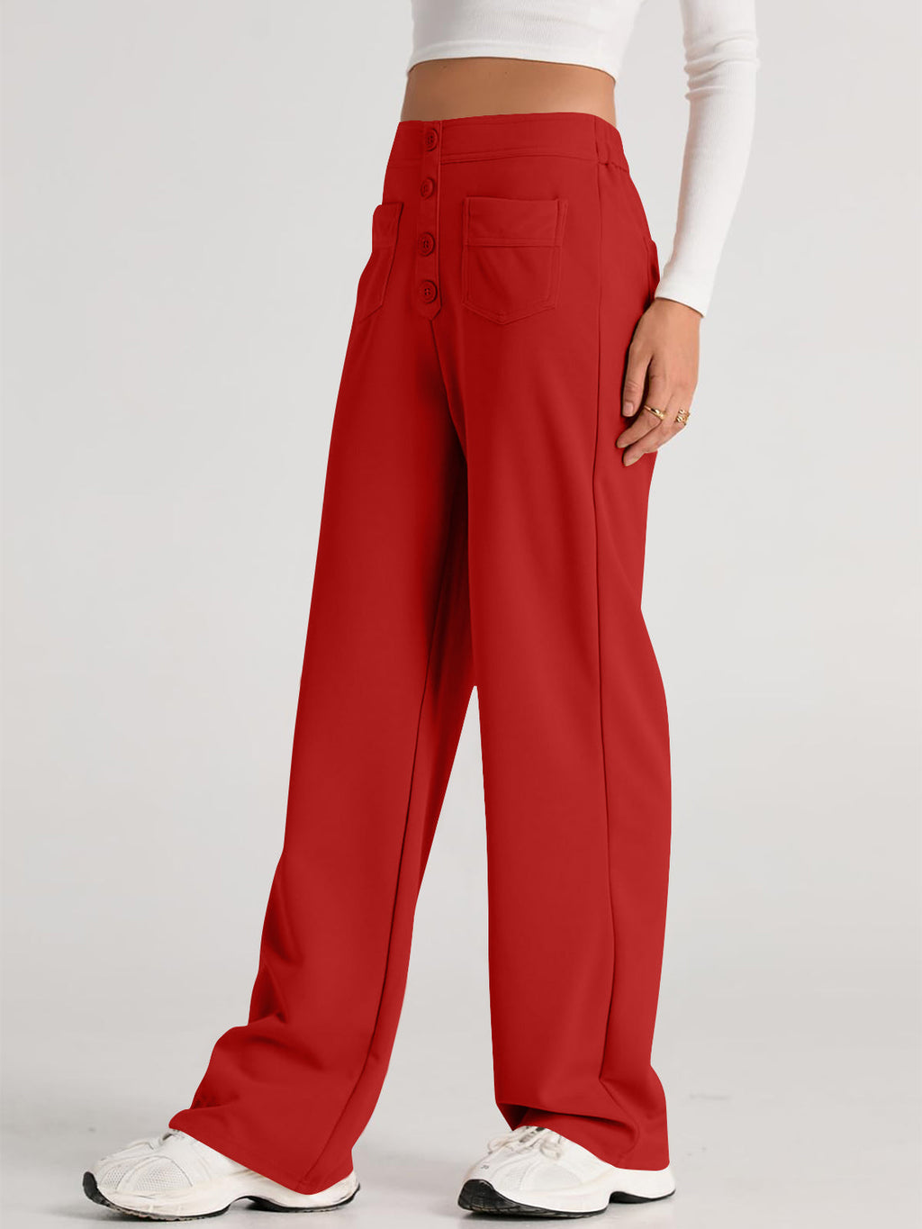 High Waist Wide Leg Pants | Black Polyester Relaxed Fit