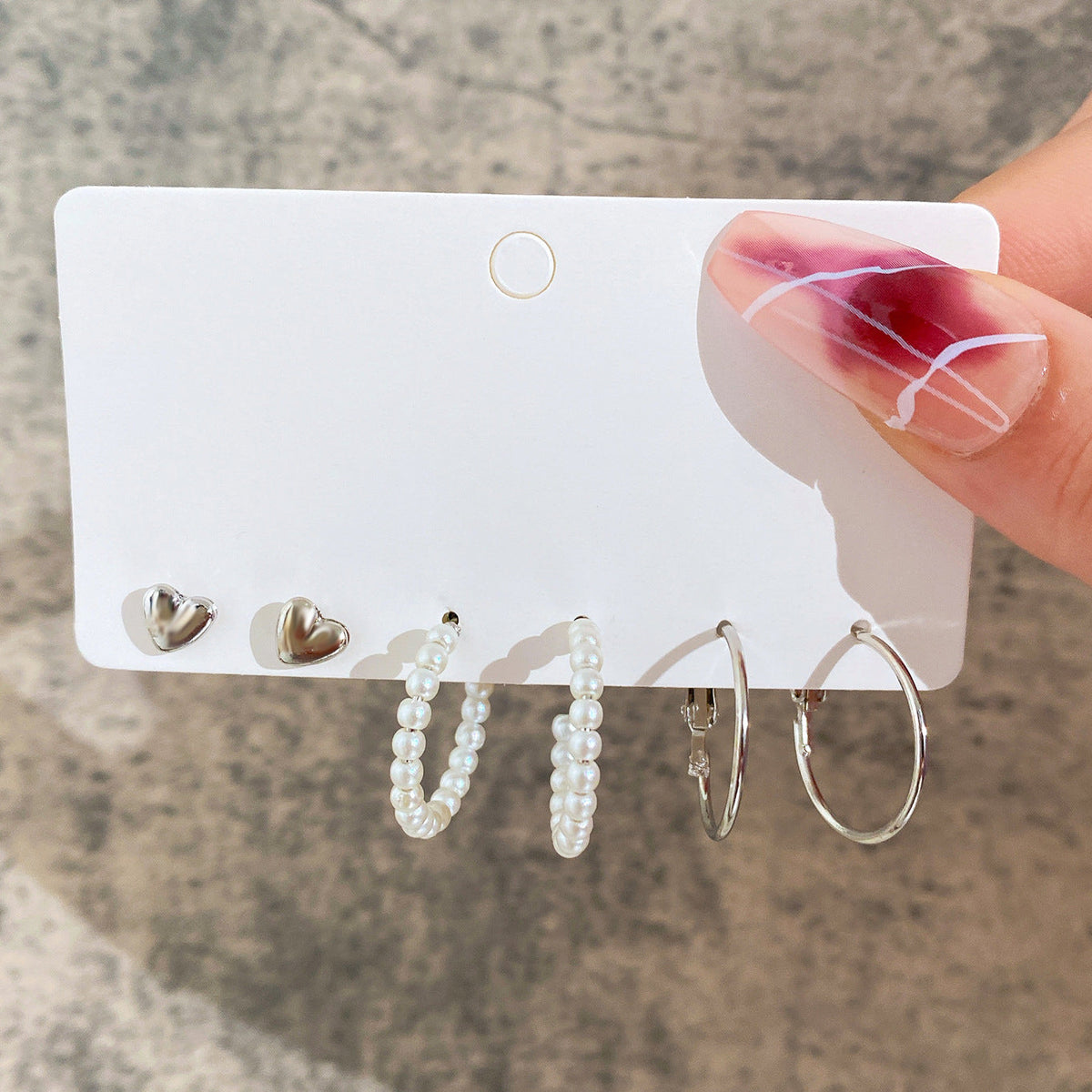European And American Cross-Border Simple Alloy Silver 3-Pair Earrings