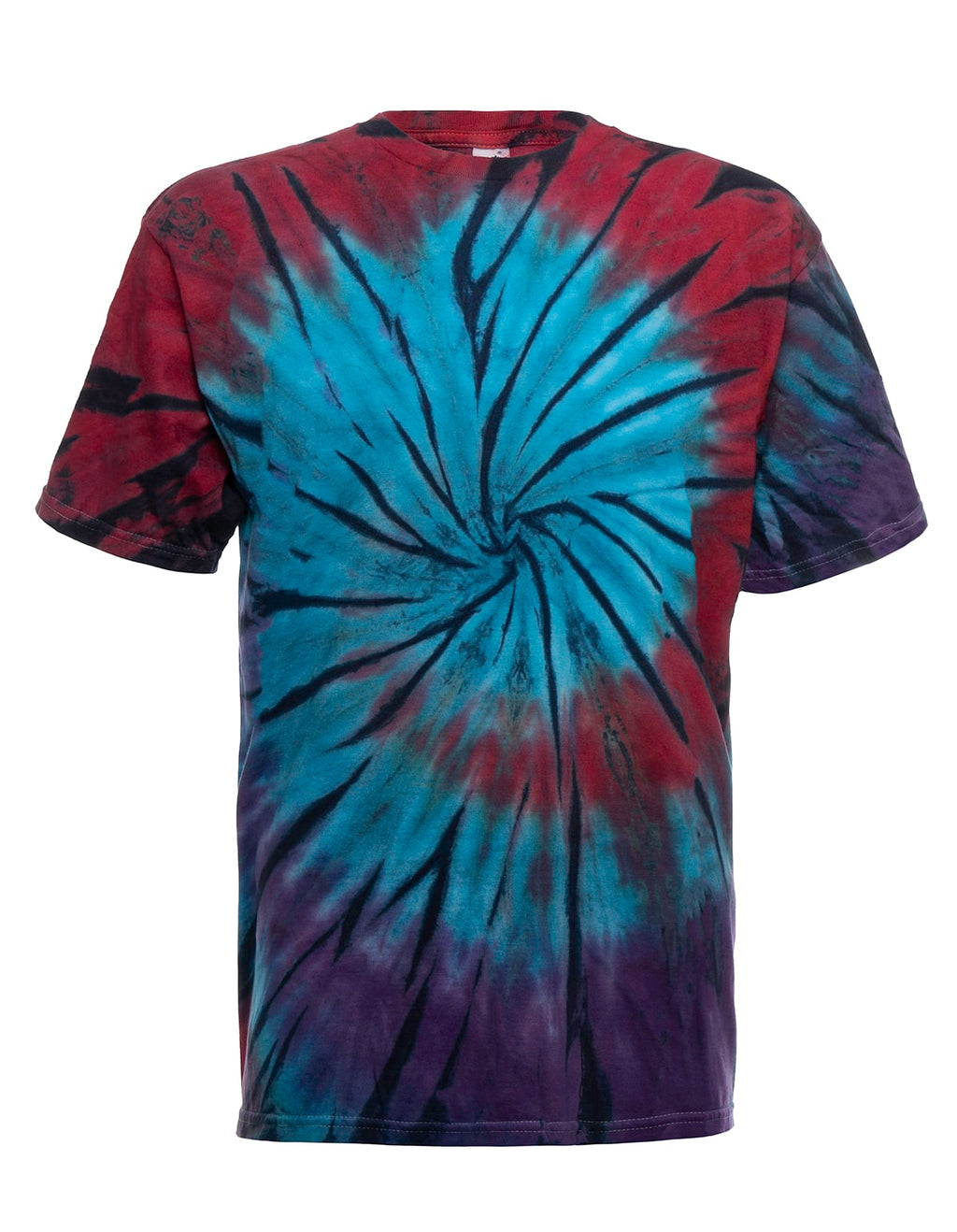 Boho Spiral Tie-Dye Short Sleeve T-Shirt Blue and Red - Image 2