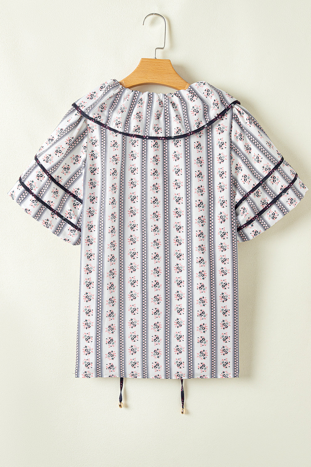 Floral Ruffle Collar Blouse in White