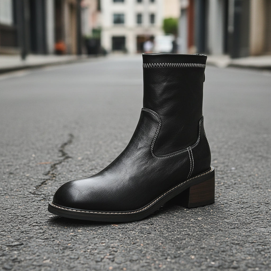 Women’s Mid-Heel Martin Boots Casual Square Heel Ankle Boots - Image 6