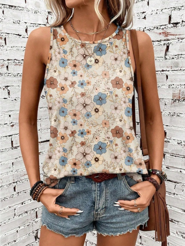 Women Floral Print Sleeveless Tank Top Casual Summer Vest - Image 6