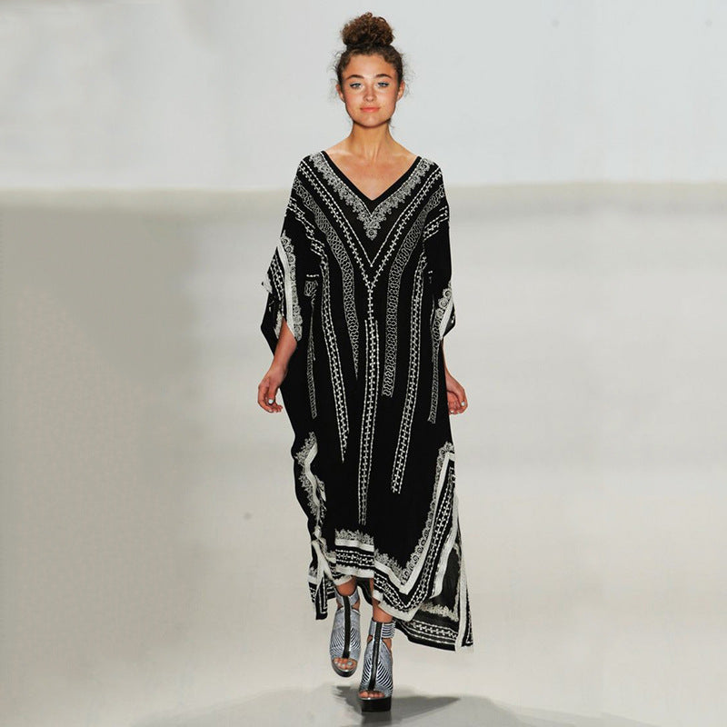 Black Bottom Quick Drying Robe Beach Dress Loose plus Size Maxi Dress Bikini Cover up Sun Protection Shirt Women Robe