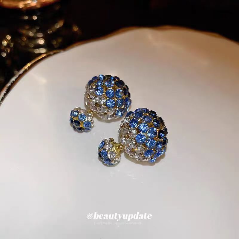 Silver Needle Dual-Wear Diamond Stud Earrings Front & Back Design