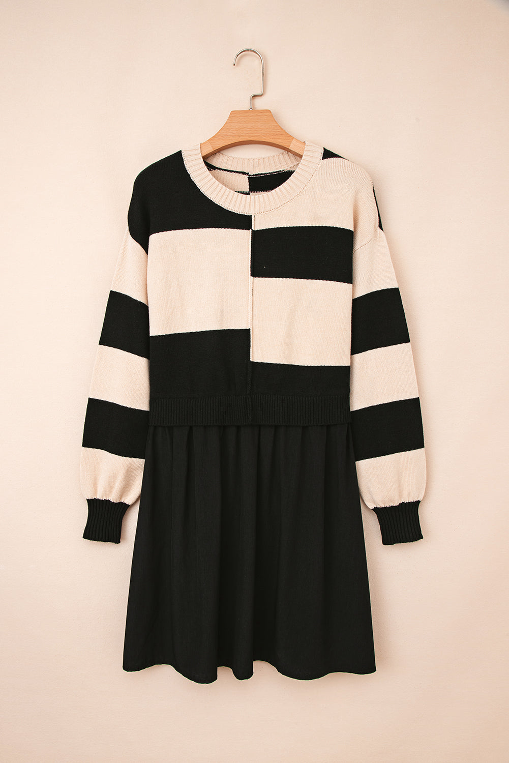 Stripe Knit Colorblock Sweater Mini Dress
