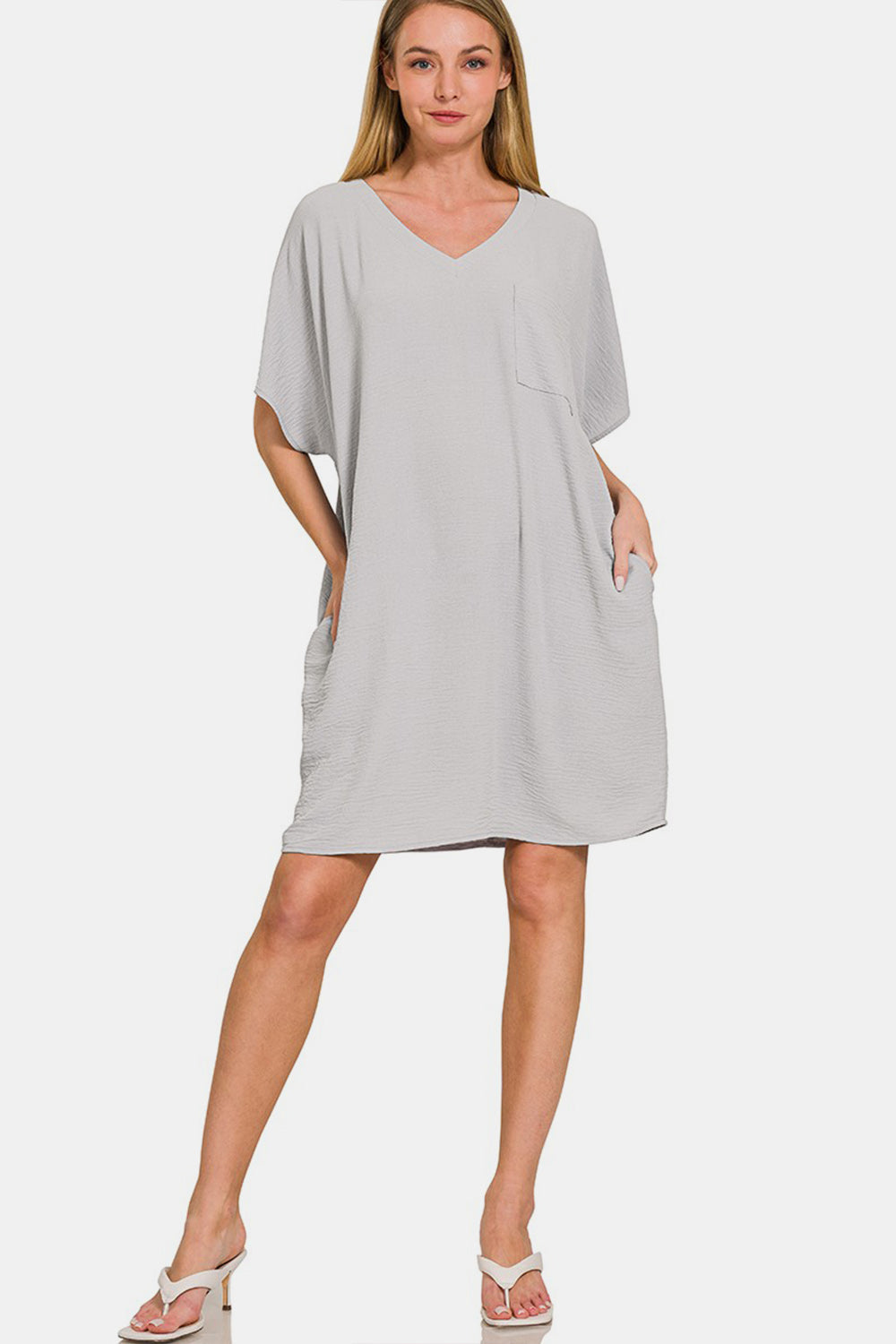 Women's V-Neck Tee Dress with Pockets, Casual Chic Relaxed Fit