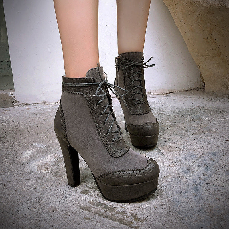 Women's Lace-Up Platform High Heel Ankle Boots