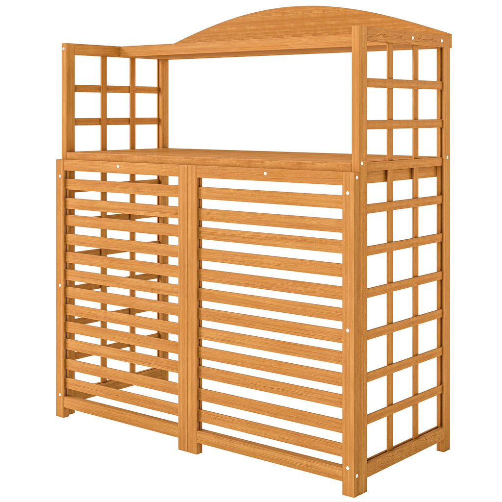 Outdoor AC Unit Privacy Fence – Wooden Air Conditioner Screen with Potting Table & Shelves