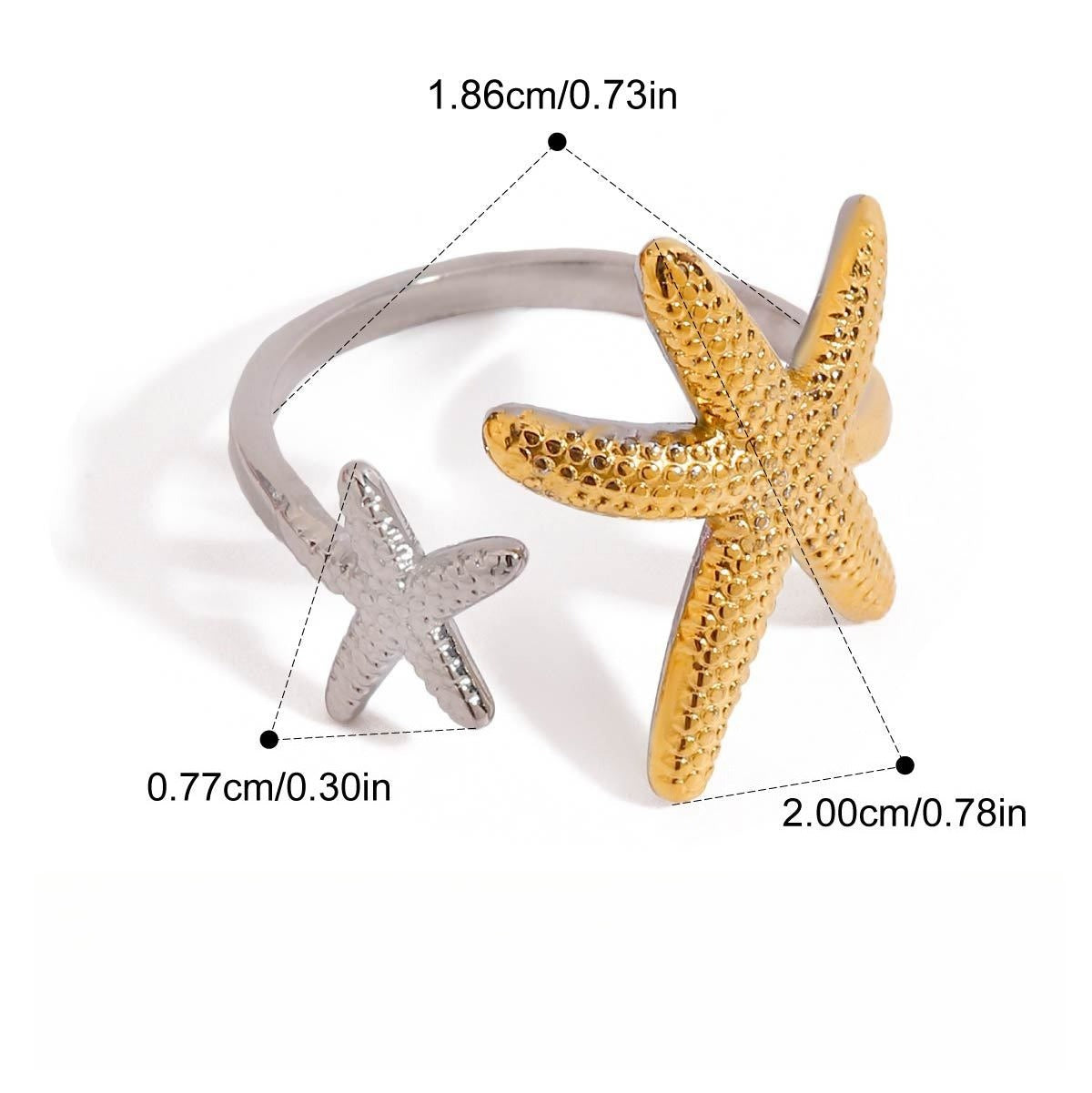 Starfish Shell Adjustable Ring in Gold or Silver Titanium Steel