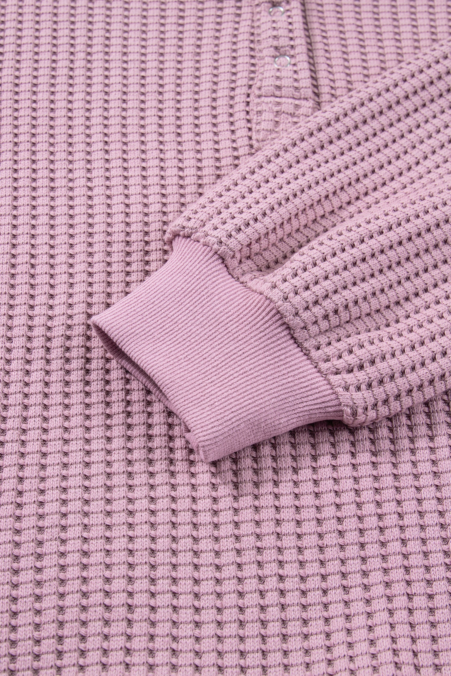 Solid Textured Knit Snap Button Collar Top