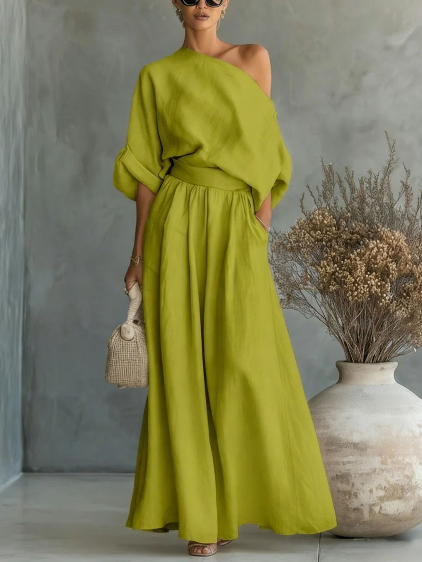 Off-Shoulder Crop Top and Wide-Leg Pants Two-Piece Set - Image 13