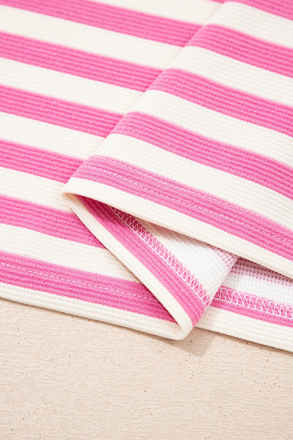 Matilda Trim Short Sleeve Set - Striped Knit Loungewear in Pink
