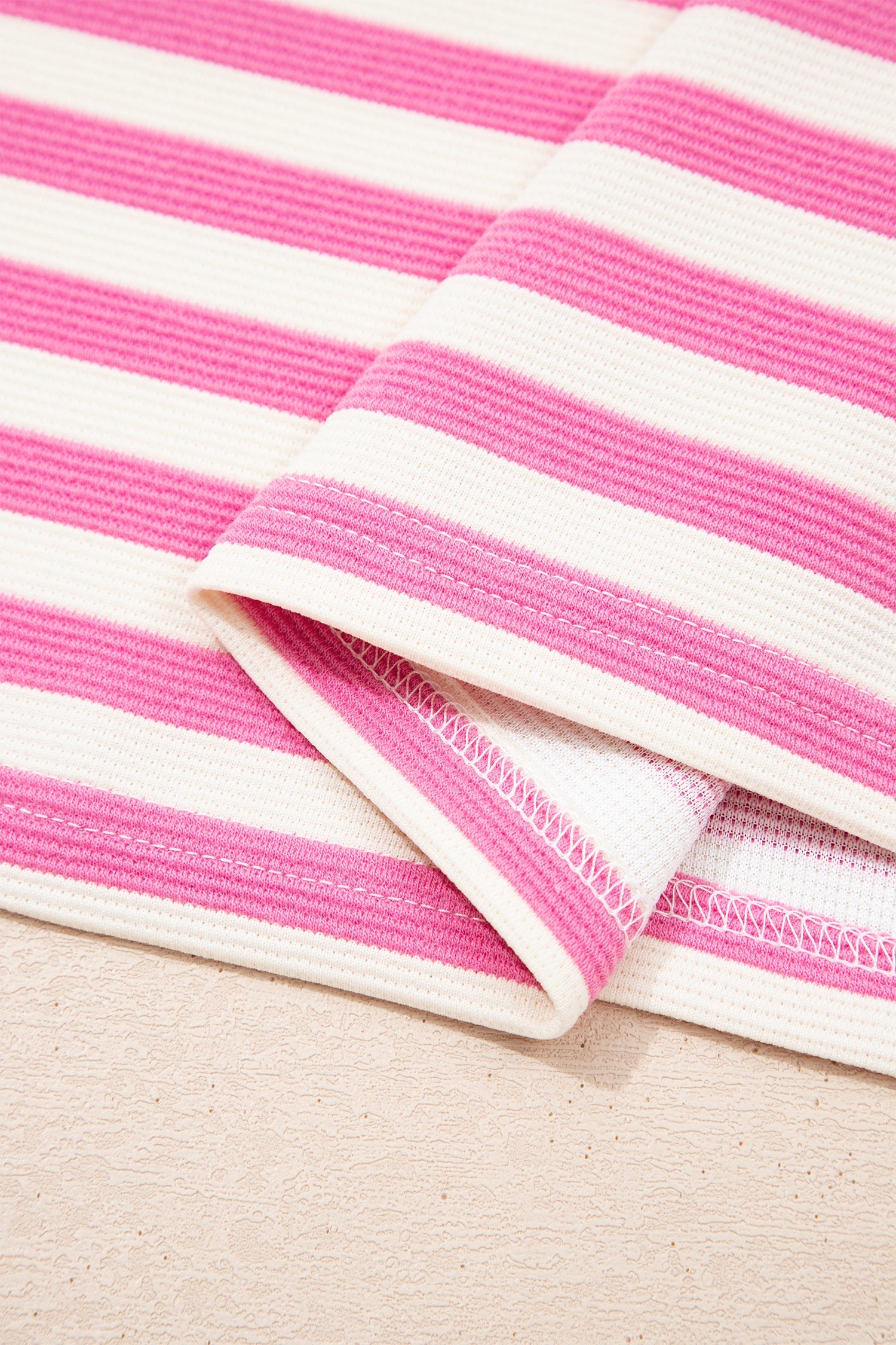 Matilda Trim Short Sleeve Set - Striped Knit Loungewear in Pink