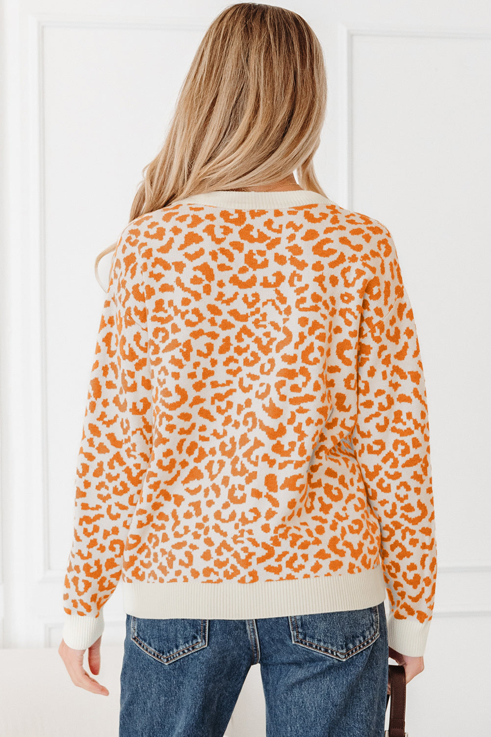 Leopard Drop Shoulder Chunky Cardigan Sweater