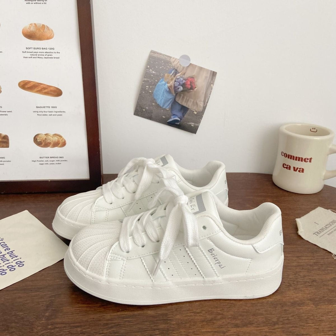 Women's Shell Toe Casual Sneakers Low-Top Lace-Up Trainers - Image 5
