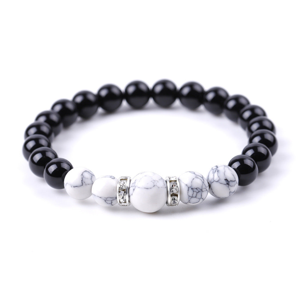 Tiger's Eye and Black Stone Micro-Inlaid Diamond Bead Bracelet