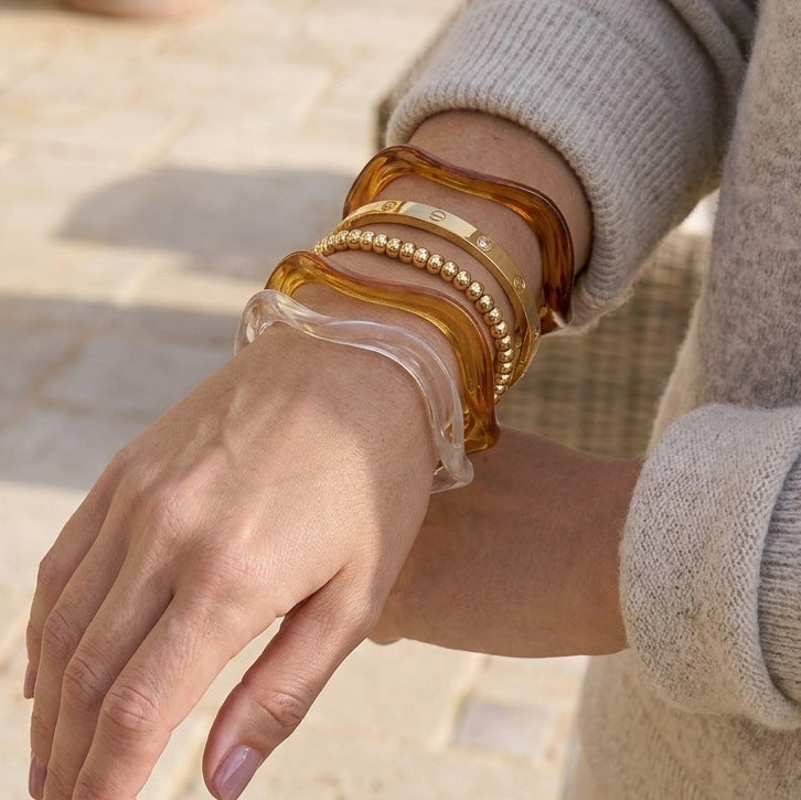 Acrylic Resin Wave Bracelet in Clear Beige and Amber