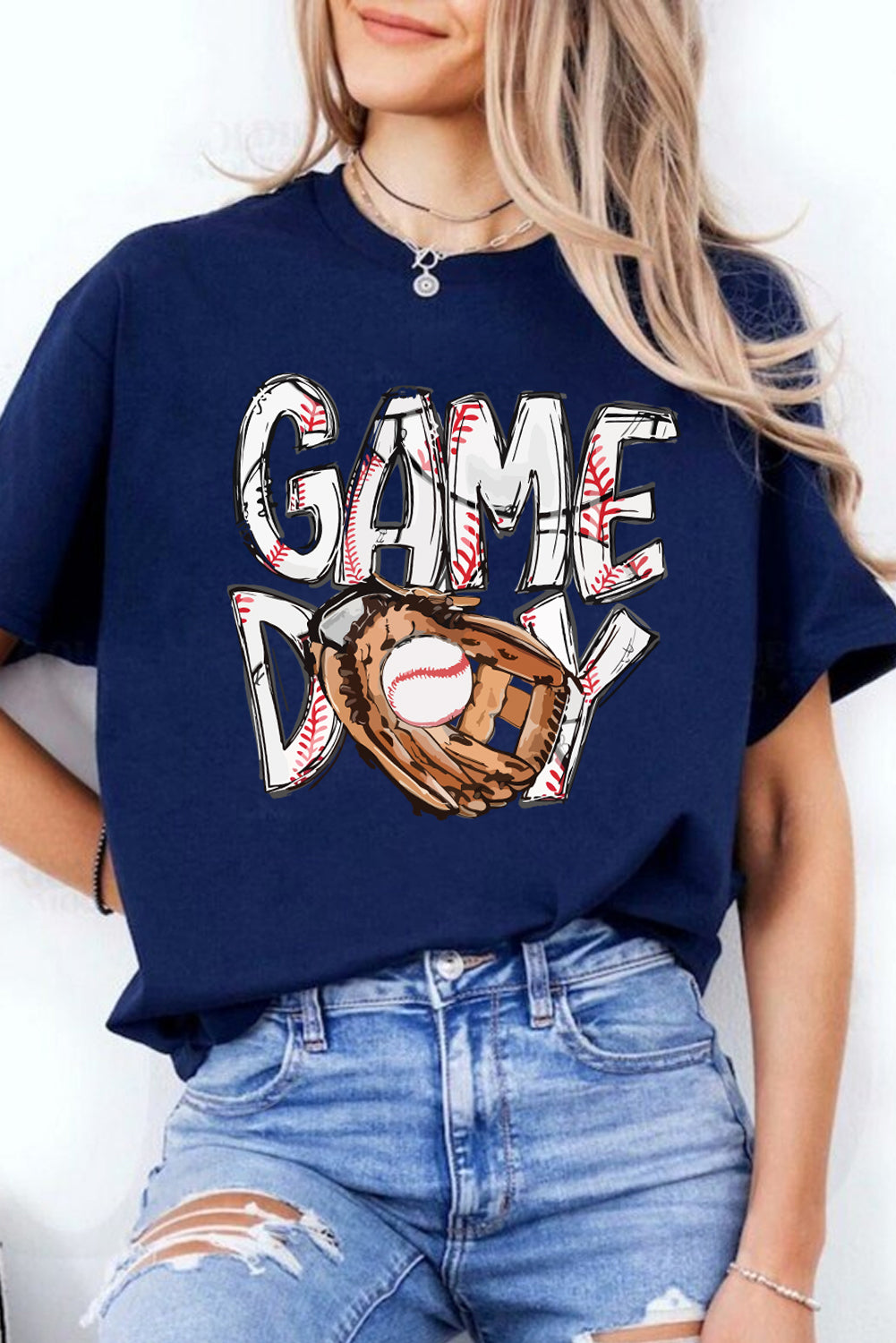 Blue GAME DAY TOUCH DOWN Graphic T Shirt for Football Season