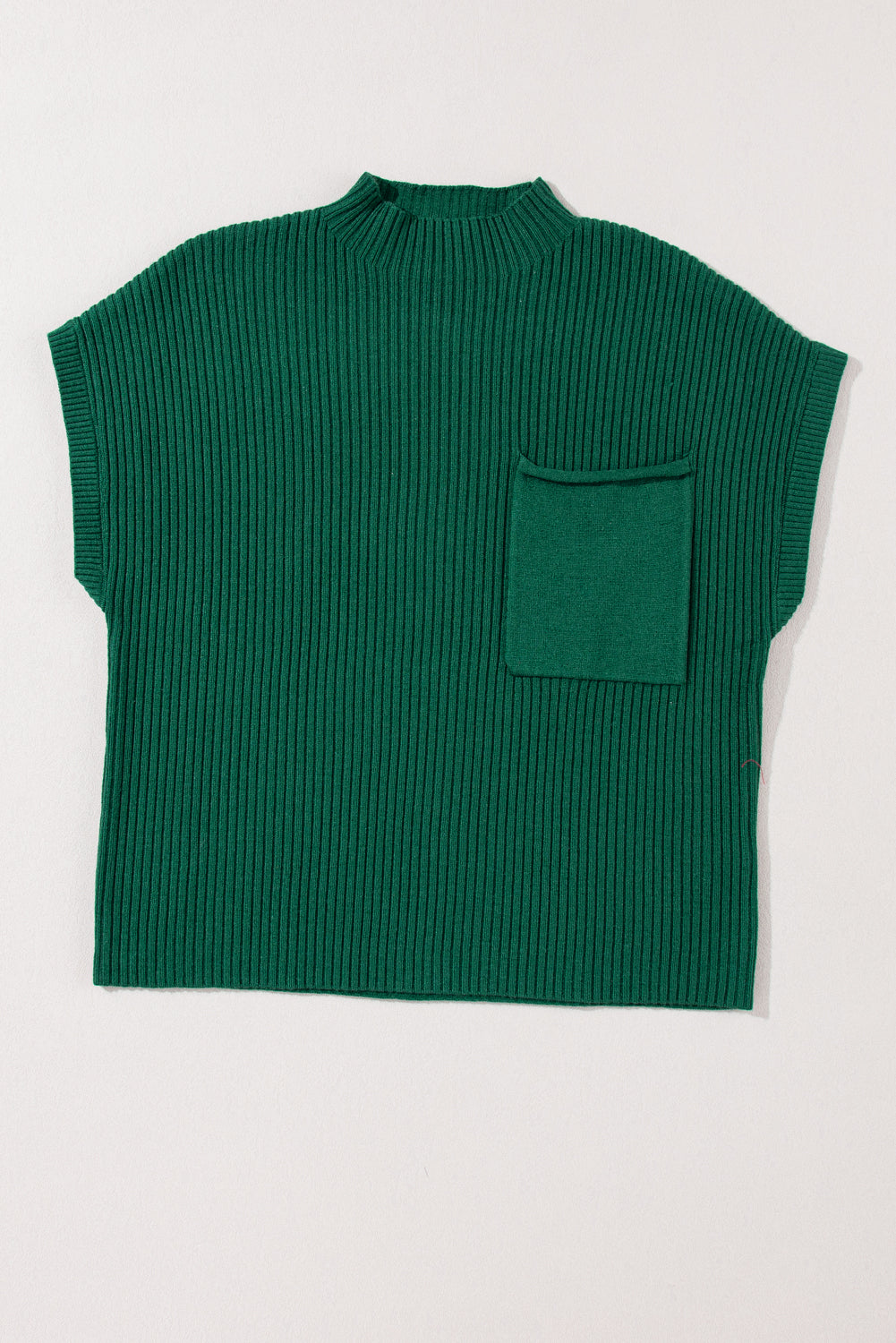 Solid Ribbed Knit Patch Pocket Short Sleeve Top