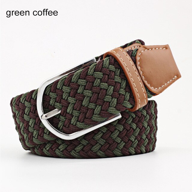 Women's Elastic Woven Belt with Faux Leather Trim & Metal Buckle - Image 12