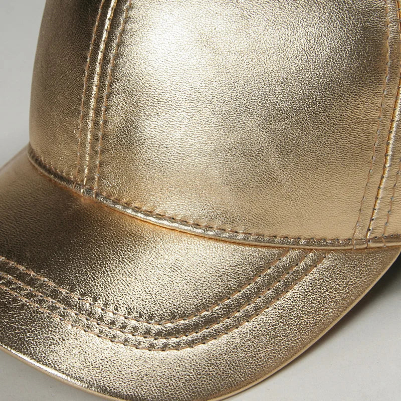 Women's Metallic Gold Sheepskin Baseball Cap - Harajuku Style