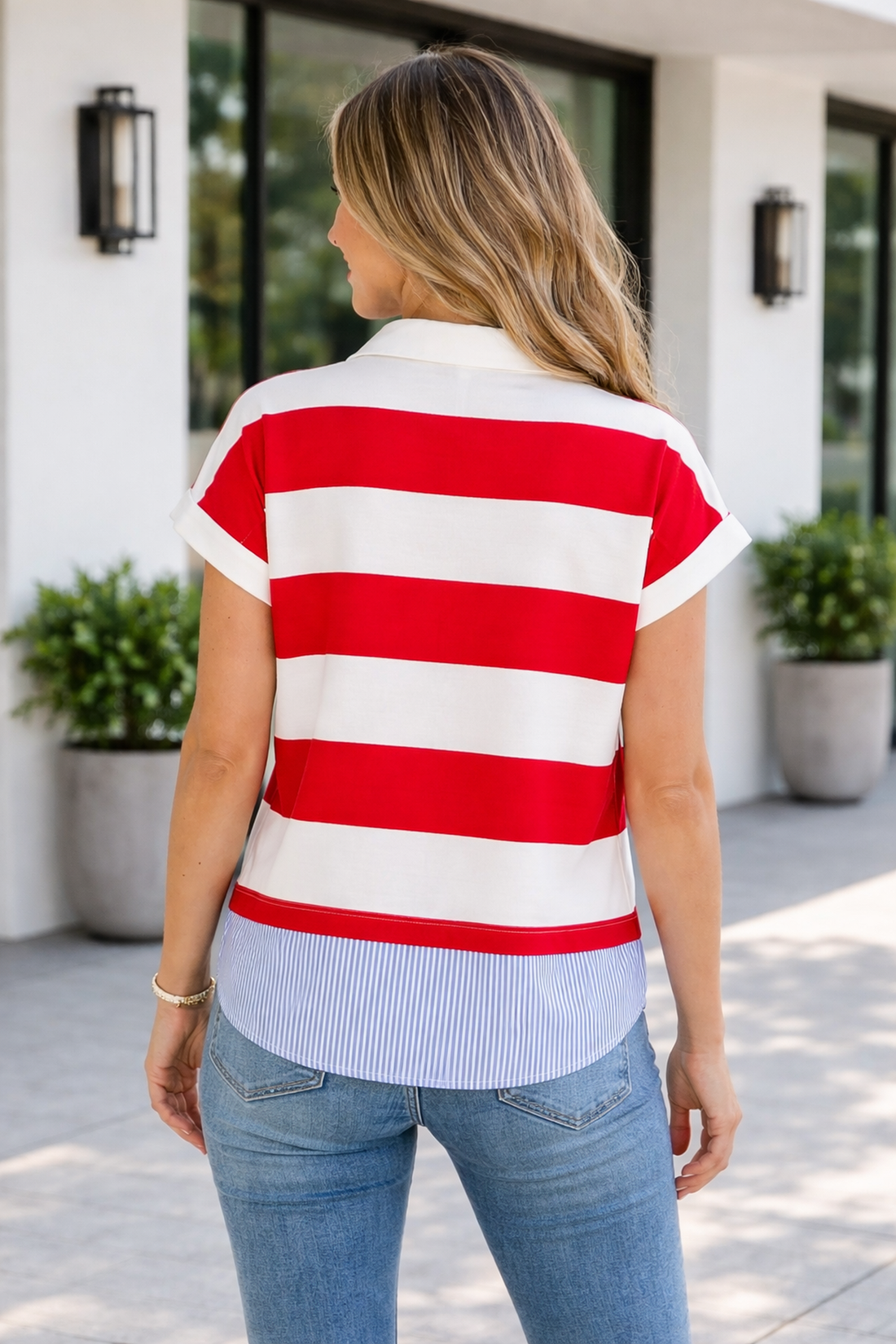 Faith Dolman Short Sleeve Top in Red and White Stripe