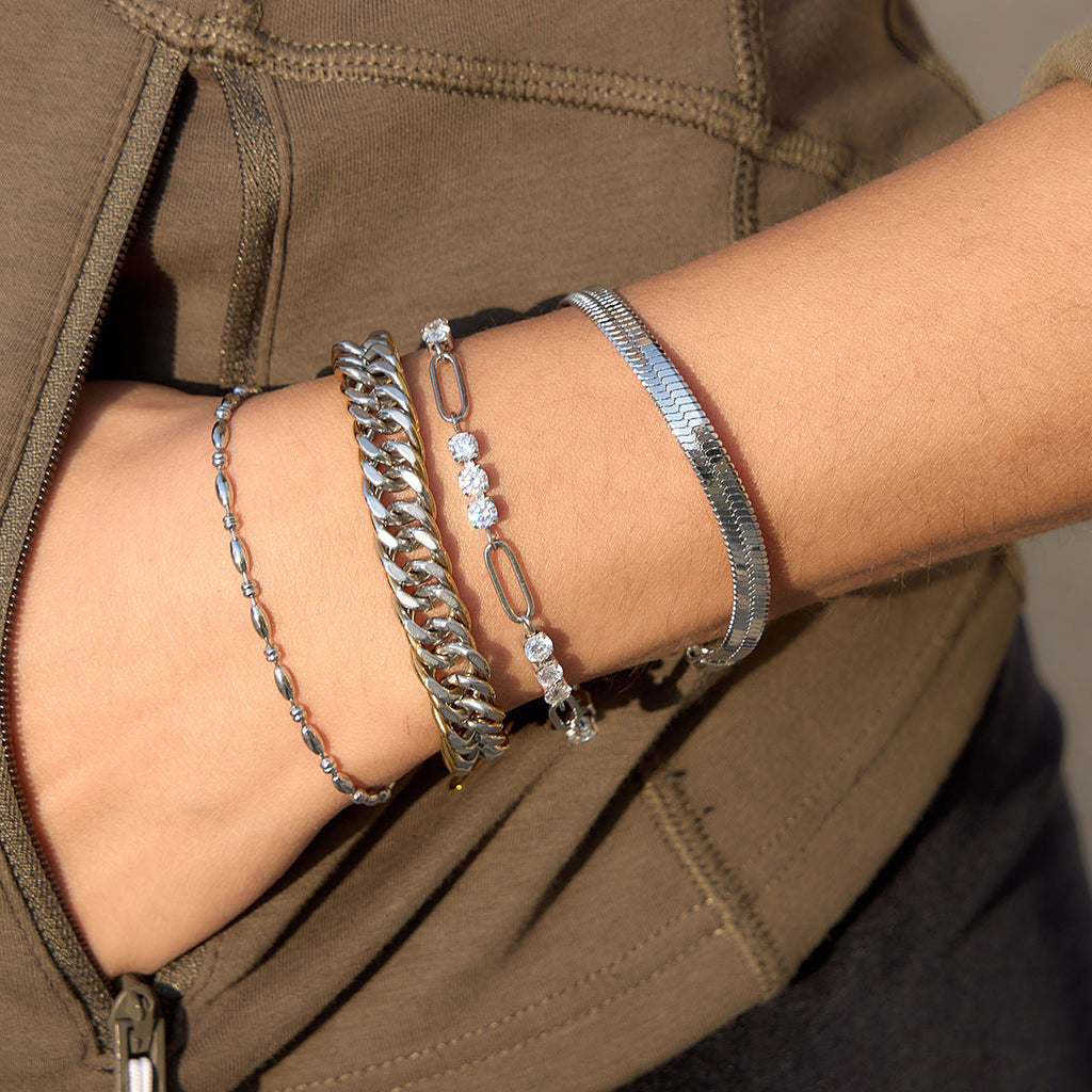 Two-Tone Stainless Steel Cuban Chain Bracelet for Men and Women
