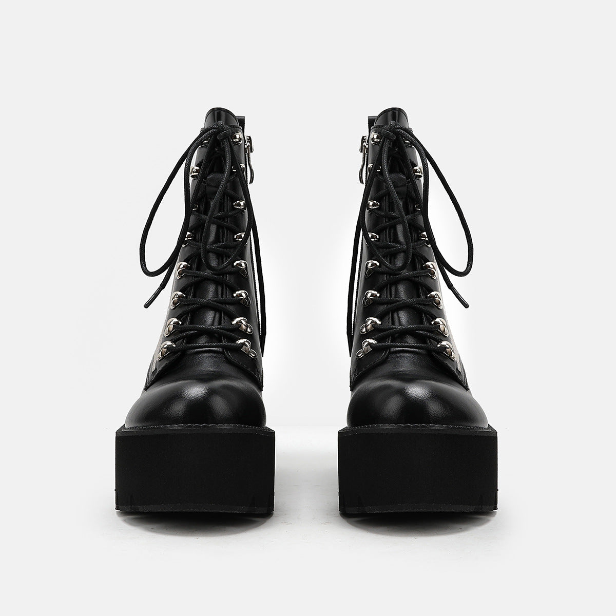 Women's Black Platform Spiderweb Lace-Up Combat Boots - Image 5