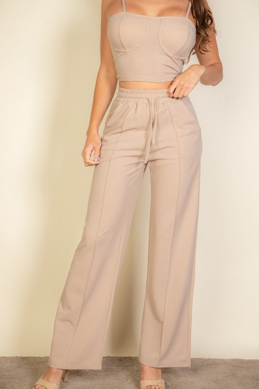 Bustier Cami Top & Slant Straight Pants Set