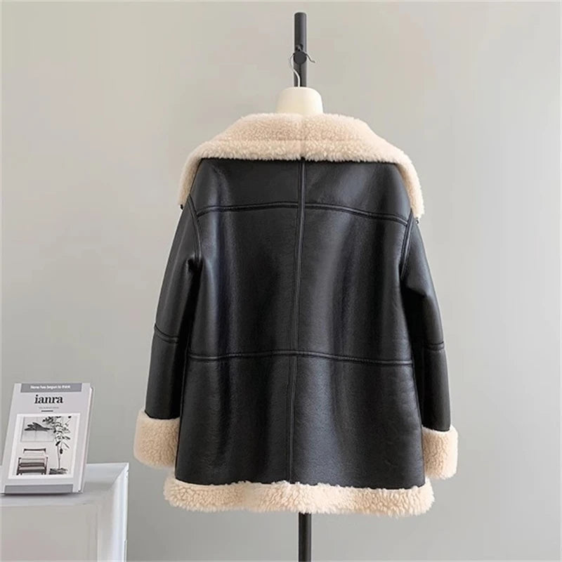 Women's Black Faux Leather Jacket with Cozy Faux Fur Lining - Image 6
