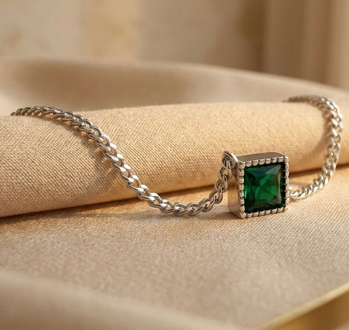 Luxury S925 Sterling Silver Green Zircon Bracelet - Elegant Gold-Plated Jewelry
