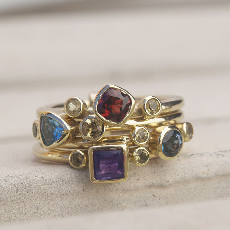 Geometric Ring Asymmetric Multicolor Gem Color Ring