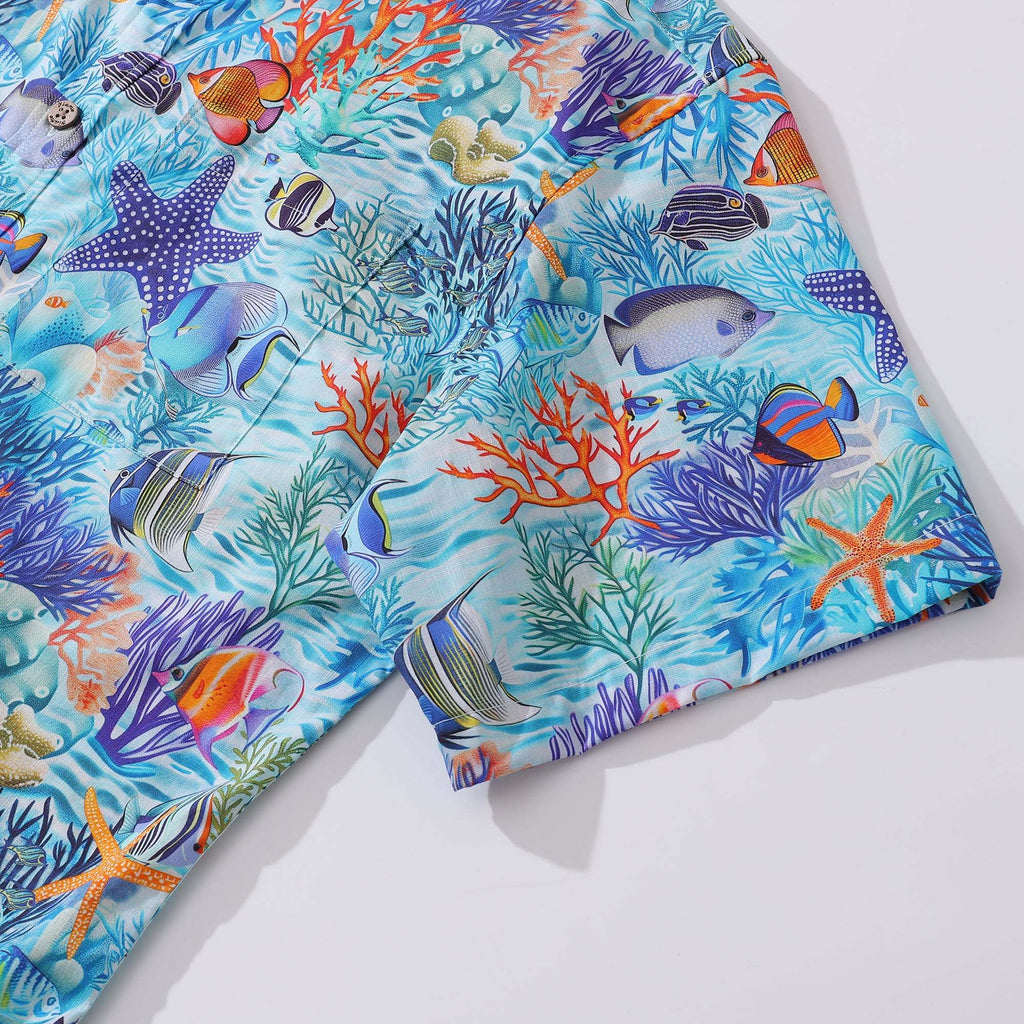 Hawaiian Shirt For Men Underwater Wonderland Button-down Shirt Short Sleeve 100% Cotton Shirt By Cigar