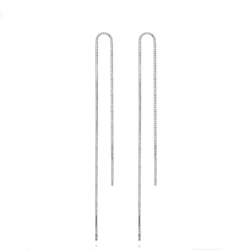 Long simple tassel silver earrings