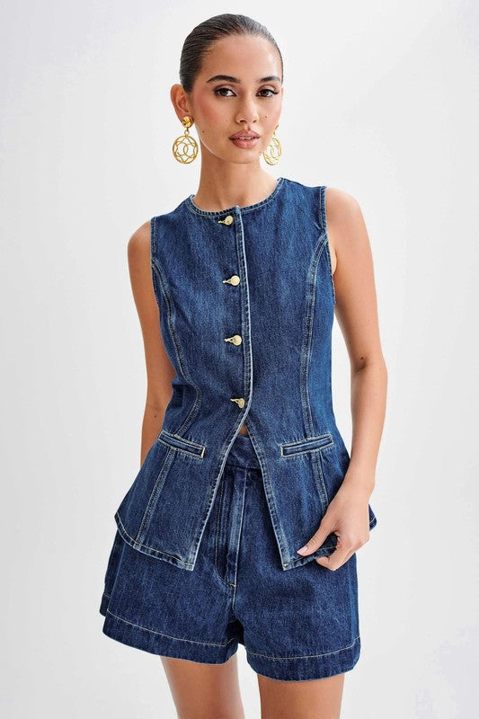 Women's Denim Two-Piece Set Stylish Matching Co-Ord Outfit